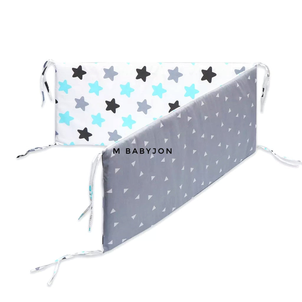 Grey Crib Bumper With Multi Color Stars In Cotton - Safe Liner Pads