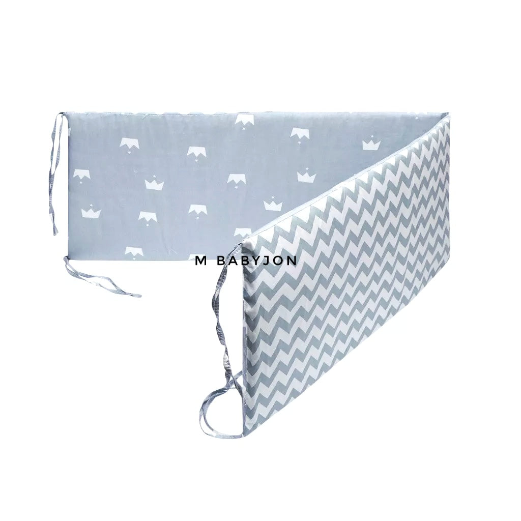 Grey Crown Crib Bumper In Cotton - Safe Liner Pads