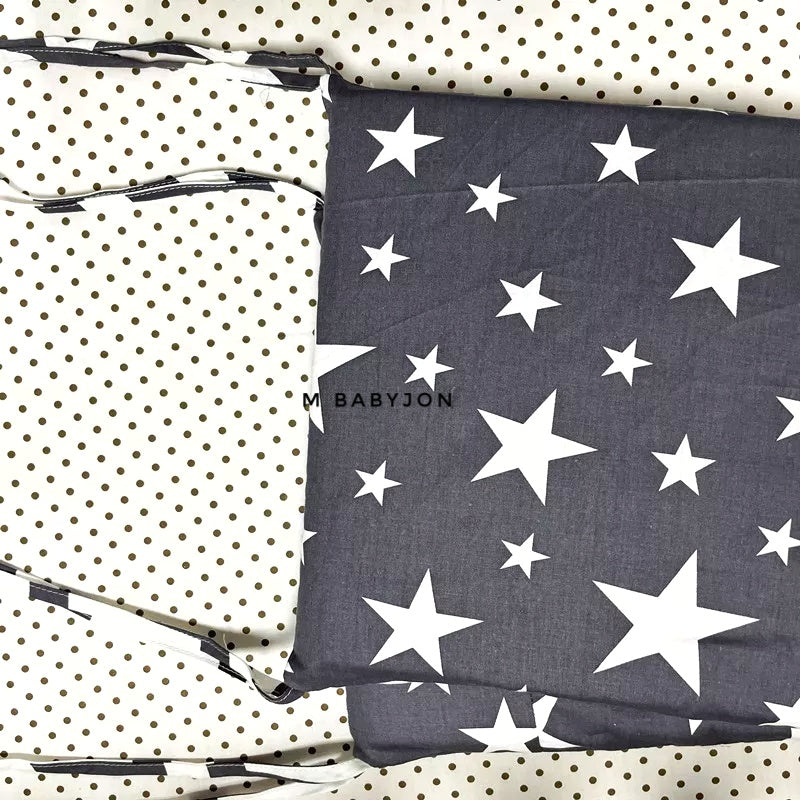 Pink Crib Bumper With Stars In Cotton - Safe Liner Pads