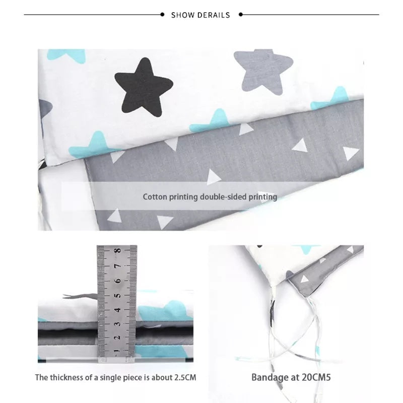 Pink Crib Bumper With Stars In Cotton - Safe Liner Pads