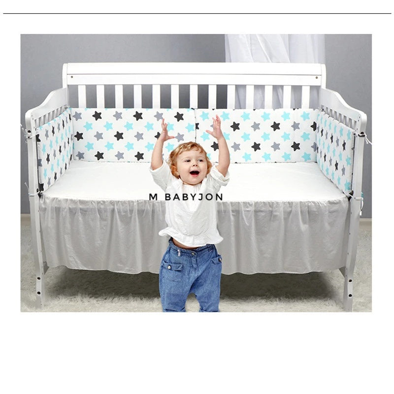 Grey Crib Bumper With Stars In Cotton - Safe Liner Pads