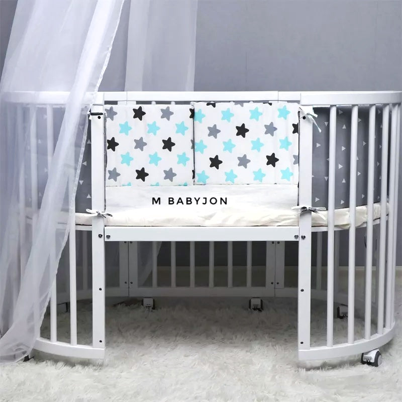 Grey Crib Bumper With Stars In Cotton - Safe Liner Pads