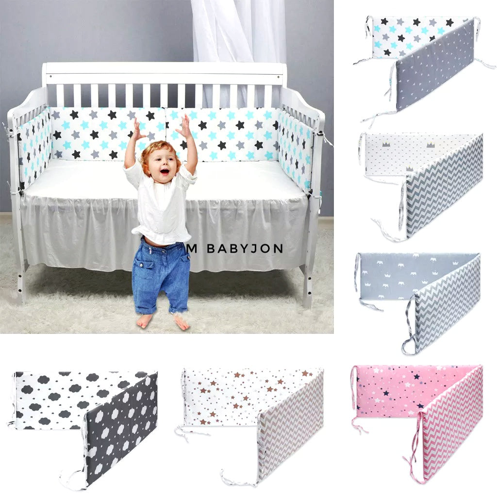 Pink Crib Bumper With Stars In Cotton - Safe Liner Pads