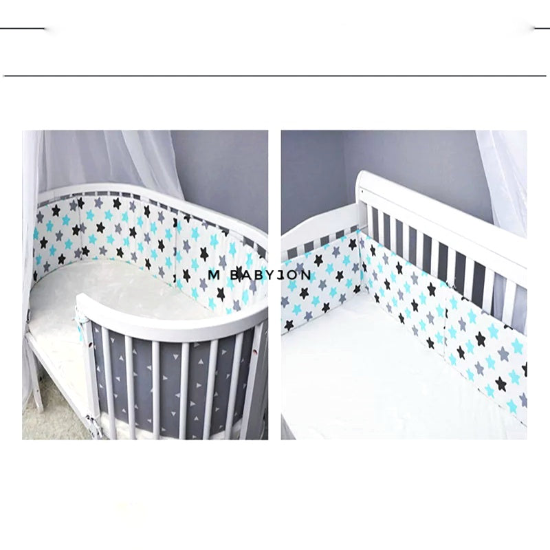 Grey Crib Bumper With Multi Color Stars In Cotton - Safe Liner Pads